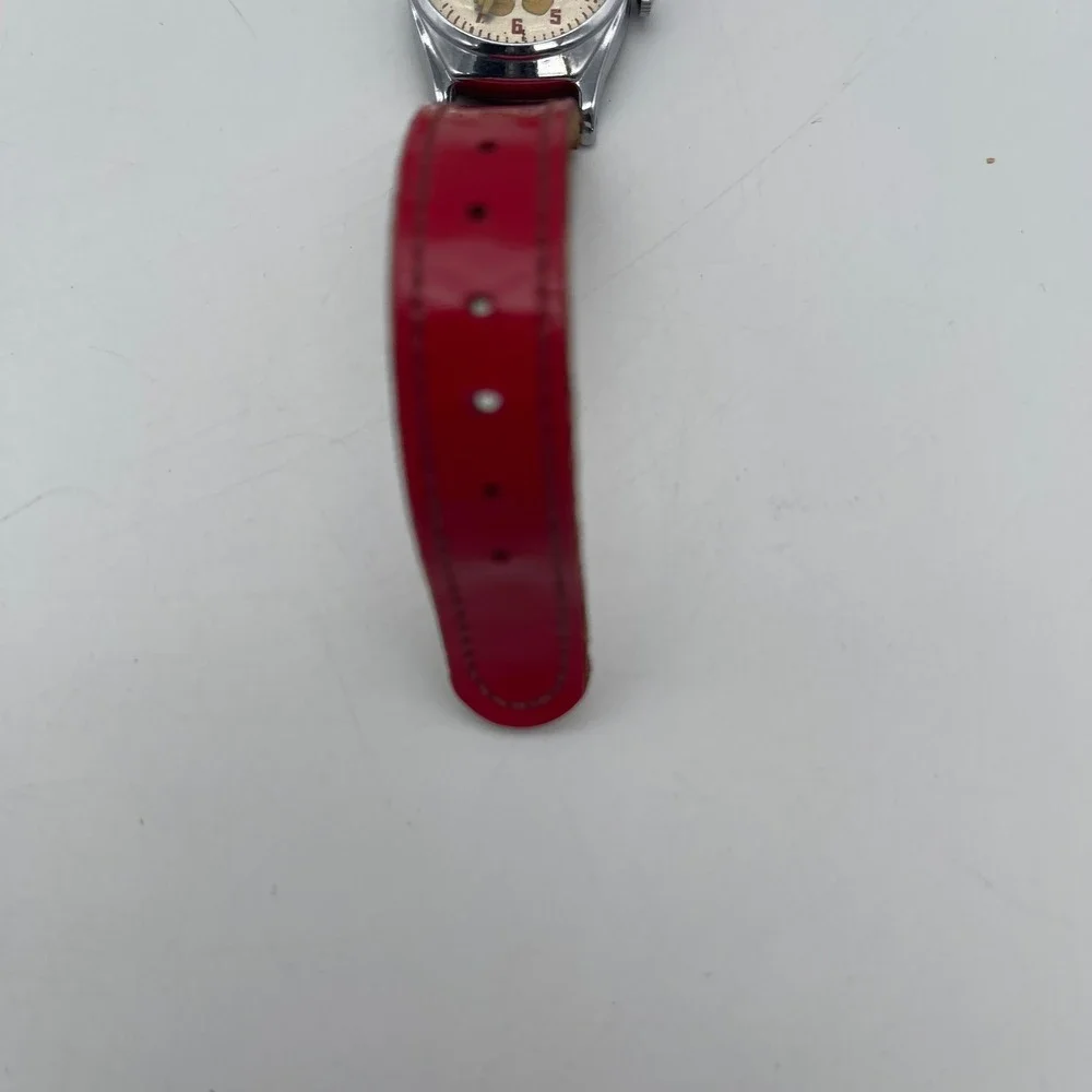 Vintage Ingersoll Mickey Mouse Watch US Time Red Strap Manual Wind AS IS Repair